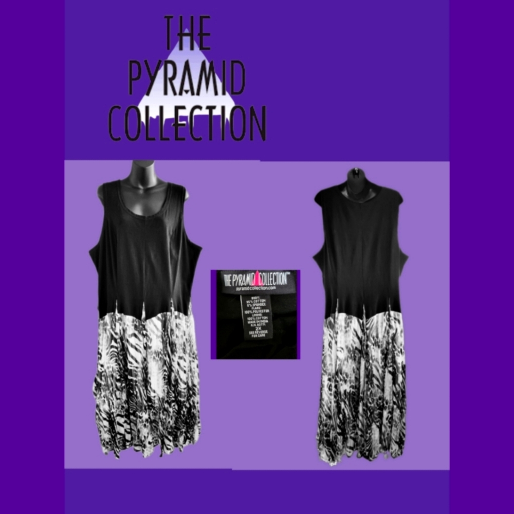 THE PYRAMID COLLECTION BLACK WITH JUNGLE PRINT MAXI DRESS SIZE 2X